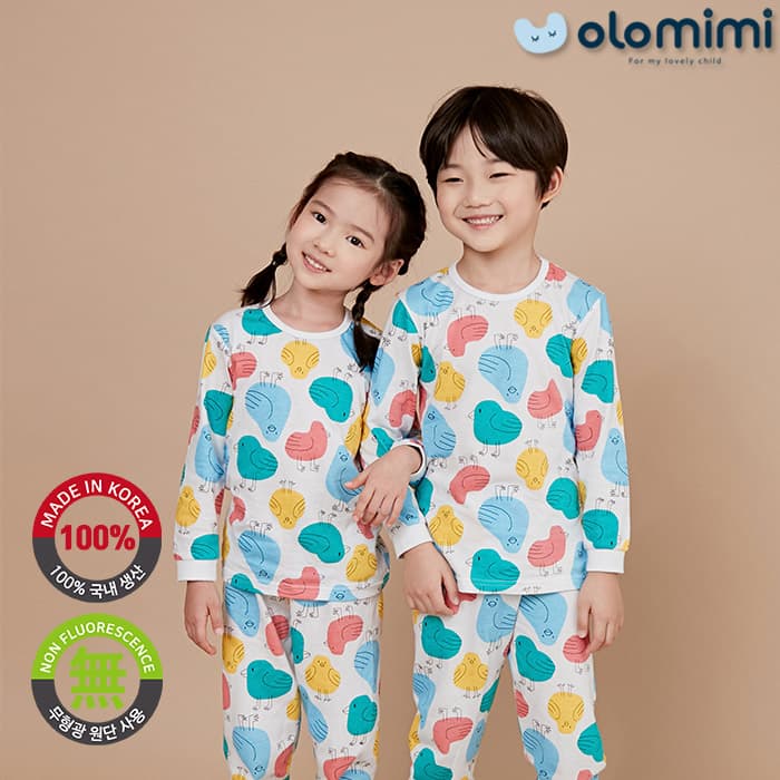 _OLOMIMI_ KOREA 21FW Kids Pajamas_sleepwear_30S SINGLE Long Sleeves_BIRD FRIENDS